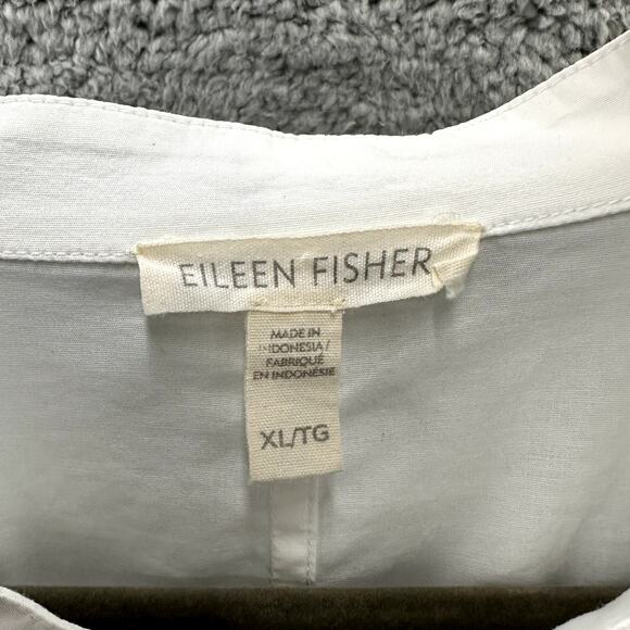 Eileen Fisher XL Cotton Spandex Crisp White Shirt Button Up 3/4 Sleeves Casual - Picture 3 of 8